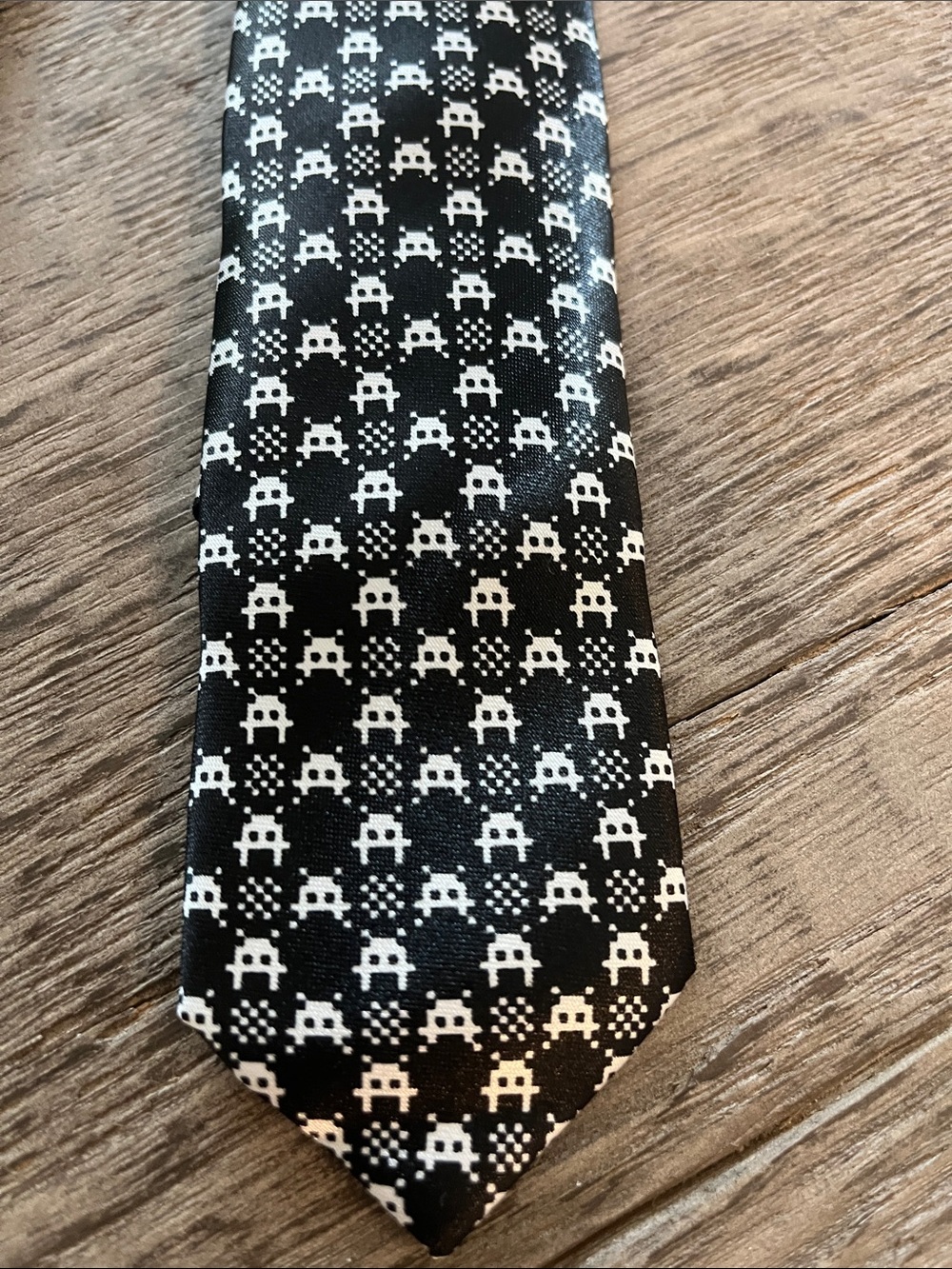 Black and White Pixel Pattern Skinny Tie Space Invaders BLACK TIE GEEK